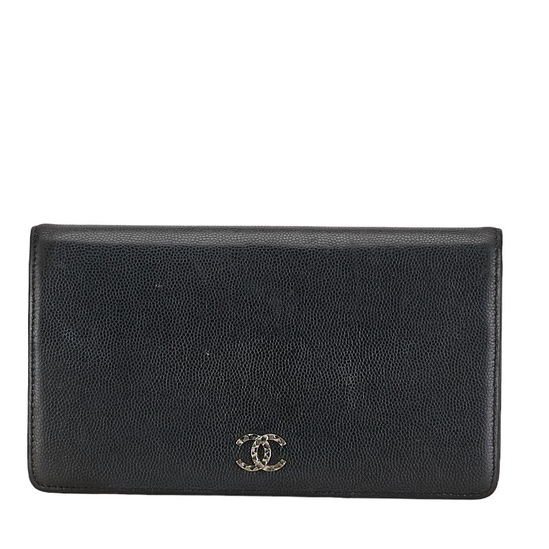 シャネル ココマーク 長財布 ブラック レザー レディース CHANEL 【中古】