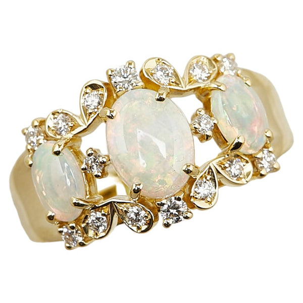 タサキ K18YG イエローゴールド オパール ダイヤ0.25ct リング 指輪 レディース TASAKI 15号 【中古】
