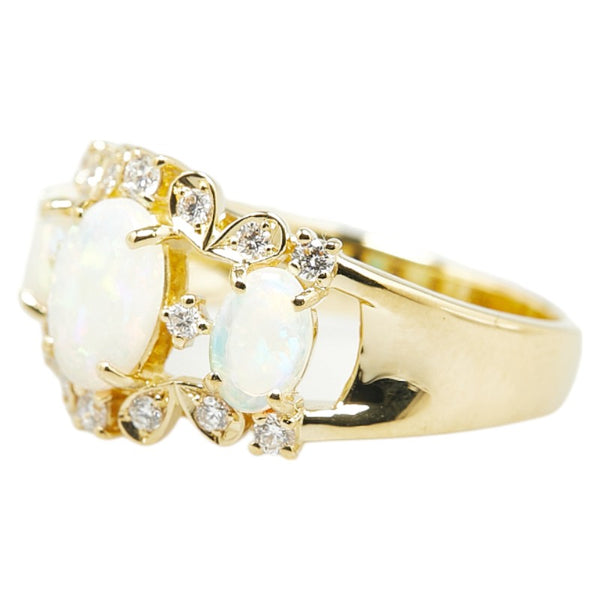 タサキ K18YG イエローゴールド オパール ダイヤ0.25ct リング 指輪 レディース TASAKI 15号 【中古】