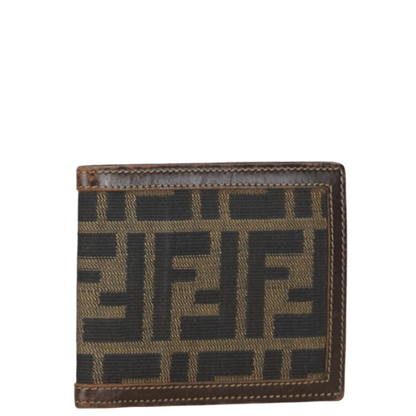 フェンディ ズッカ 二つ折り財布 ブラウン キャンバス レザー レディース FENDI 【中古】