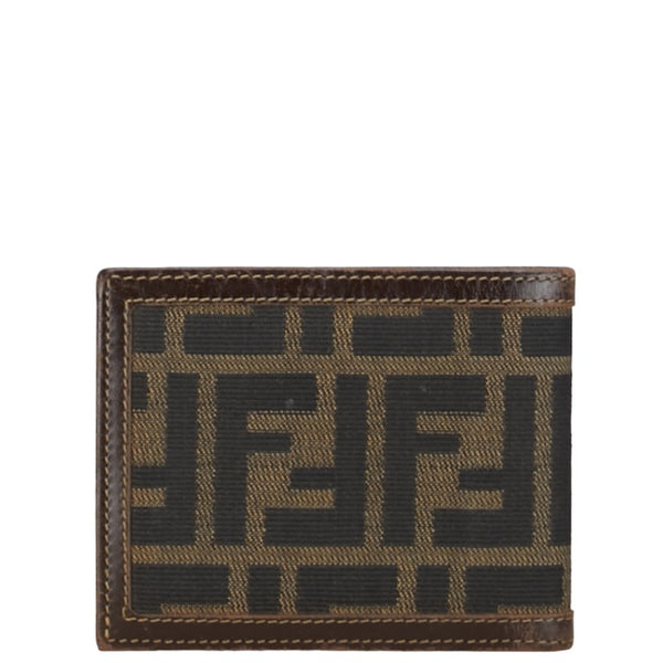 フェンディ ズッカ 二つ折り財布 ブラウン キャンバス レザー レディース FENDI 【中古】