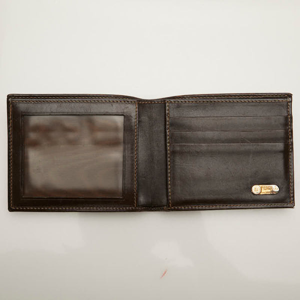 フェンディ ズッカ 二つ折り財布 ブラウン キャンバス レザー レディース FENDI 【中古】