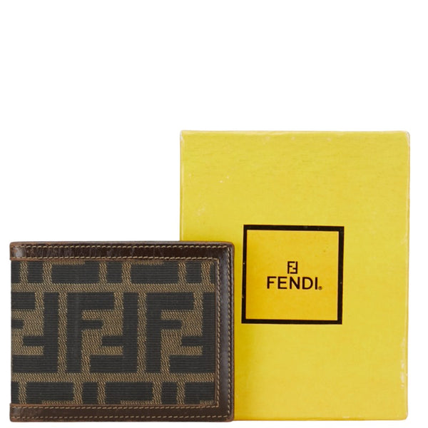 フェンディ ズッカ 二つ折り財布 ブラウン キャンバス レザー レディース FENDI 【中古】