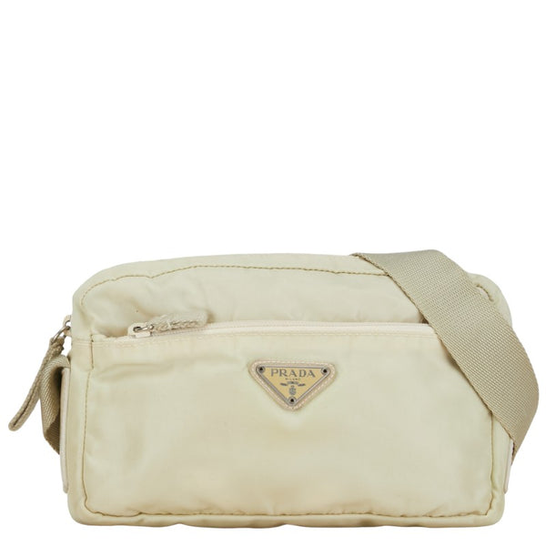 プラダ 三角ロゴプレート ショルダーバッグ ベージュ アイボリー ナイロン レザー レディース PRADA 【中古】
