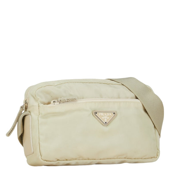 プラダ 三角ロゴプレート ショルダーバッグ ベージュ アイボリー ナイロン レザー レディース PRADA 【中古】
