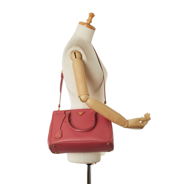 プラダ 三角ロゴプレート サフィアーノ ハンドバッグ ショルダーバッグ 2WAY ピンク レザー レディース PRADA 【中古】
