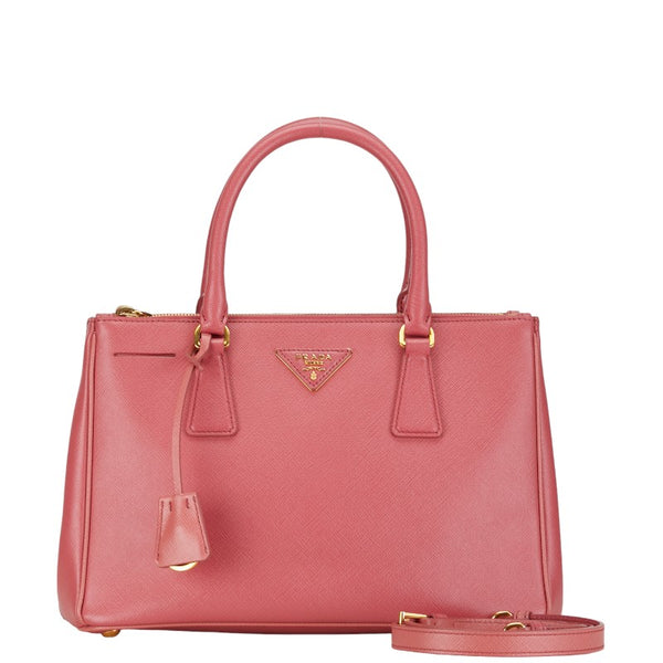 プラダ 三角ロゴプレート サフィアーノ ハンドバッグ ショルダーバッグ 2WAY ピンク レザー レディース PRADA 【中古】