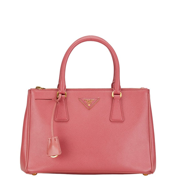 プラダ 三角ロゴプレート サフィアーノ ハンドバッグ ショルダーバッグ 2WAY ピンク レザー レディース PRADA 【中古】