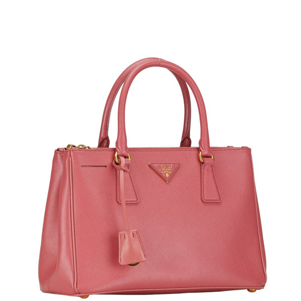 プラダ 三角ロゴプレート サフィアーノ ハンドバッグ ショルダーバッグ 2WAY ピンク レザー レディース PRADA 【中古】