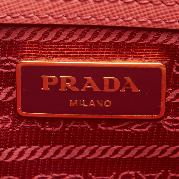 プラダ 三角ロゴプレート サフィアーノ ハンドバッグ ショルダーバッグ 2WAY ピンク レザー レディース PRADA 【中古】