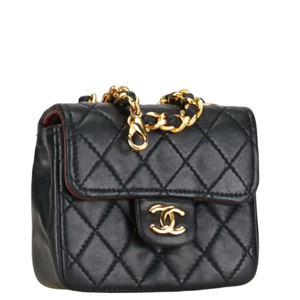 シャネル ミニミニマトラッセ ココマーク バッグチャーム ベルトチャーム ブラック レザー レディース CHANEL 【中古】