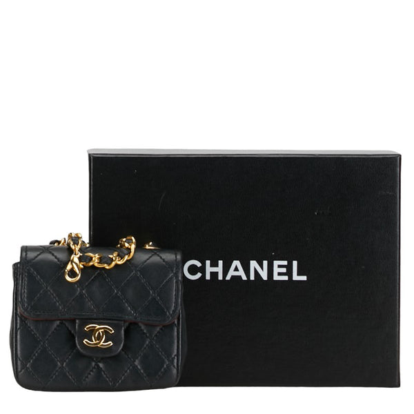 シャネル ミニミニマトラッセ ココマーク バッグチャーム ベルトチャーム ブラック レザー レディース CHANEL 【中古】