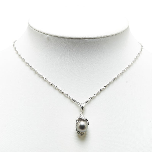 Pt900 プラチナ Pt850 プラチナ ブラックパール約10mm ダイヤ0.04ct ネックレス レディース 【中古】