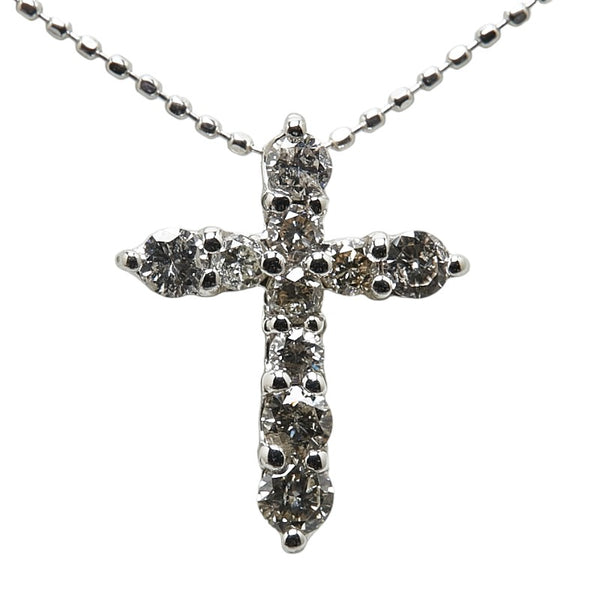 クロス 十字架 ネックレス K18WG ホワイトゴールド レディース 【中古】