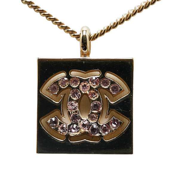 シャネル ヴィンテージ ココマーク ラインストーン ネックレス ゴールド ピンク メッキ レディース CHANEL 【中古】