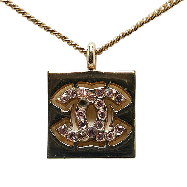 シャネル ヴィンテージ ココマーク ラインストーン ネックレス ゴールド ピンク メッキ レディース CHANEL 【中古】