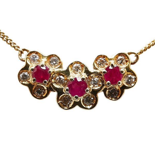 ゴールド レッド K18YG イエローゴールド ルビー0.45ct ダイヤ0.20ct ネックレス レディース 【中古】