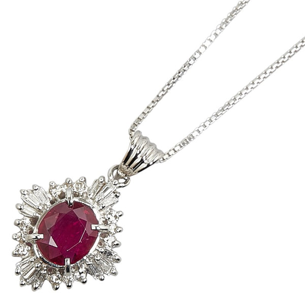 Pt900 プラチナ Pt850 プラチナ ルビー1.18ct ダイヤ0.32ct ペンダントネックレス レディース 【中古】