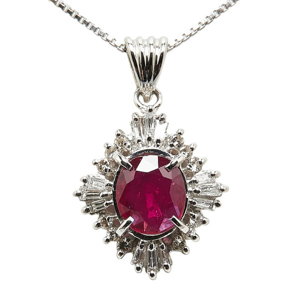 Pt900 プラチナ Pt850 プラチナ ルビー1.18ct ダイヤ0.32ct ペンダントネックレス レディース 【中古】