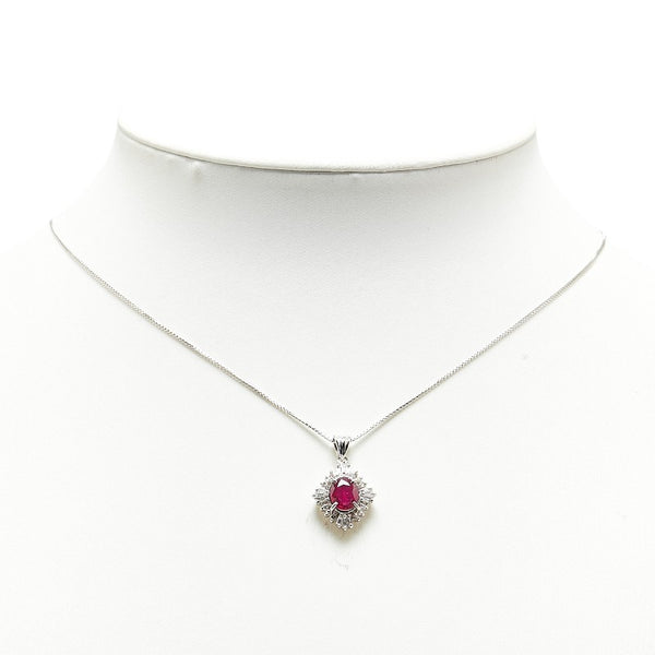 Pt900 プラチナ Pt850 プラチナ ルビー1.18ct ダイヤ0.32ct ペンダントネックレス レディース 【中古】