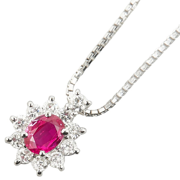 Pt900 プラチナ Pt850 プラチナ ルビー0.67ct ダイヤ0.41ct ペンダントネックレス レディース 【中古】