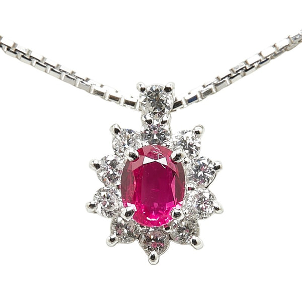 Pt900 プラチナ Pt850 プラチナ ルビー0.67ct ダイヤ0.41ct ペンダントネックレス レディース 【中古】