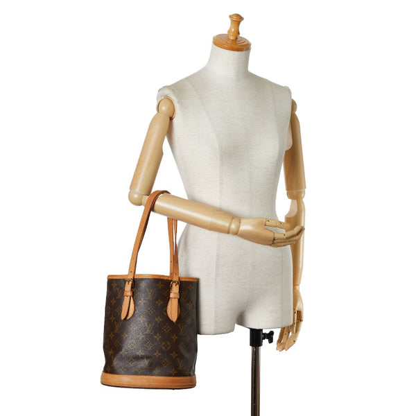 ルイ ヴィトン モノグラム プチ バケットPM トートバッグ ショルダーバッグ M42238 ブラウン PVC レザー レディース LOUIS VUITTON 【中古】