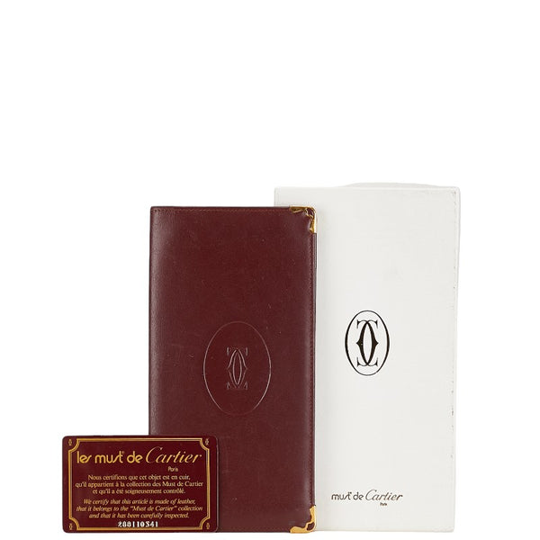 カルティエ マストライン 長財布 ロングウォレット ボルドー ワインレッド レザー レディース CARTIER 【中古】