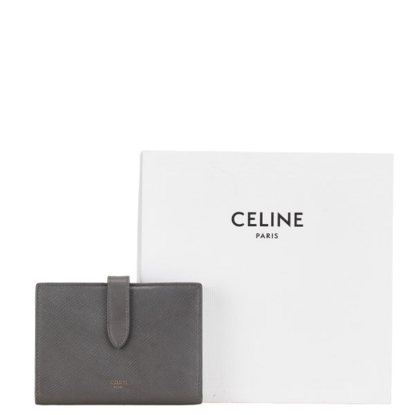 セリーヌ ラージ ストラップウォレット 長財布 グレー レザー レディース CELINE 【中古】