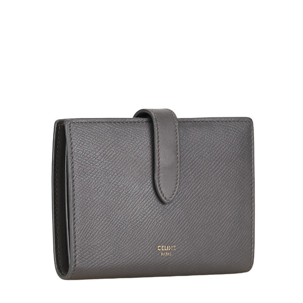 セリーヌ ラージ ストラップウォレット 長財布 グレー レザー レディース CELINE 【中古】
