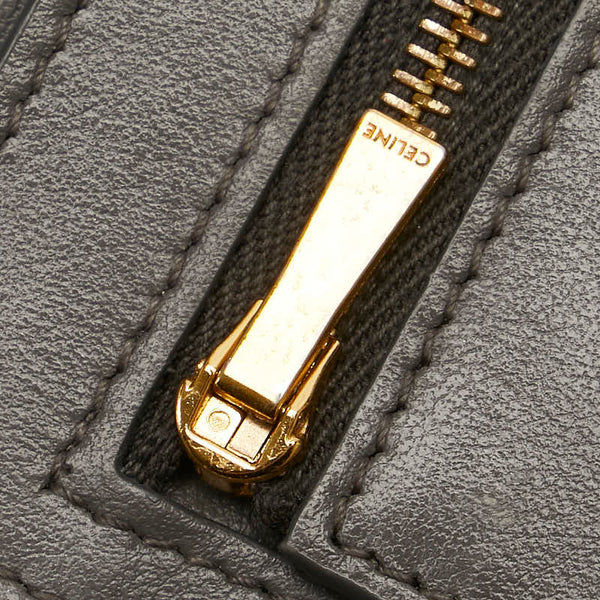 セリーヌ ラージ ストラップウォレット 長財布 グレー レザー レディース CELINE 【中古】