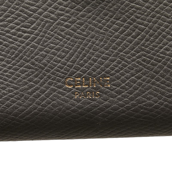 セリーヌ ラージ ストラップウォレット 長財布 グレー レザー レディース CELINE 【中古】