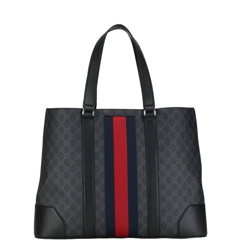 グッチ GGスプリーム シェリーライン トートバッグ ショルダーバッグ 495560 ブラック PVC レザー レディース GUCCI 【中古】