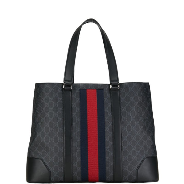 グッチ GGスプリーム シェリーライン トートバッグ ショルダーバッグ 495560 ブラック PVC レザー レディース GUCCI 【中古】