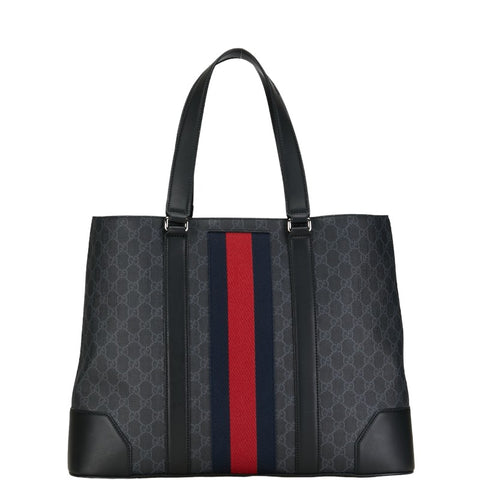 グッチ GGスプリーム シェリーライン トートバッグ ショルダーバッグ 495560 ブラック PVC レザー レディース GUCCI 【中古】