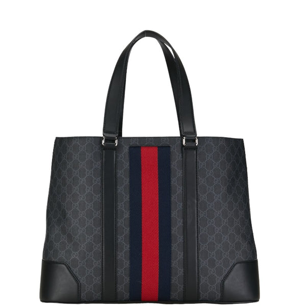 グッチ GGスプリーム シェリーライン トートバッグ ショルダーバッグ 495560 ブラック PVC レザー レディース GUCCI 【中古】