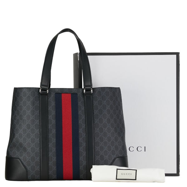 グッチ GGスプリーム シェリーライン トートバッグ ショルダーバッグ 495560 ブラック PVC レザー レディース GUCCI 【中古】