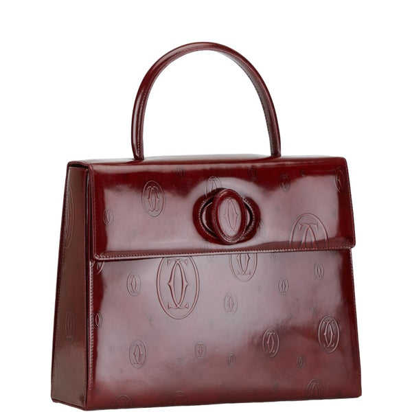 カルティエ マストライン ハッピーバースデー ハンドバッグ ワインレッド パテントレザー レディース CARTIER 【中古】