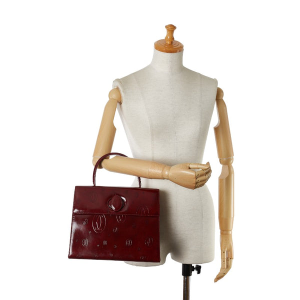 カルティエ マストライン ハッピーバースデー ハンドバッグ ワインレッド パテントレザー レディース CARTIER 【中古】