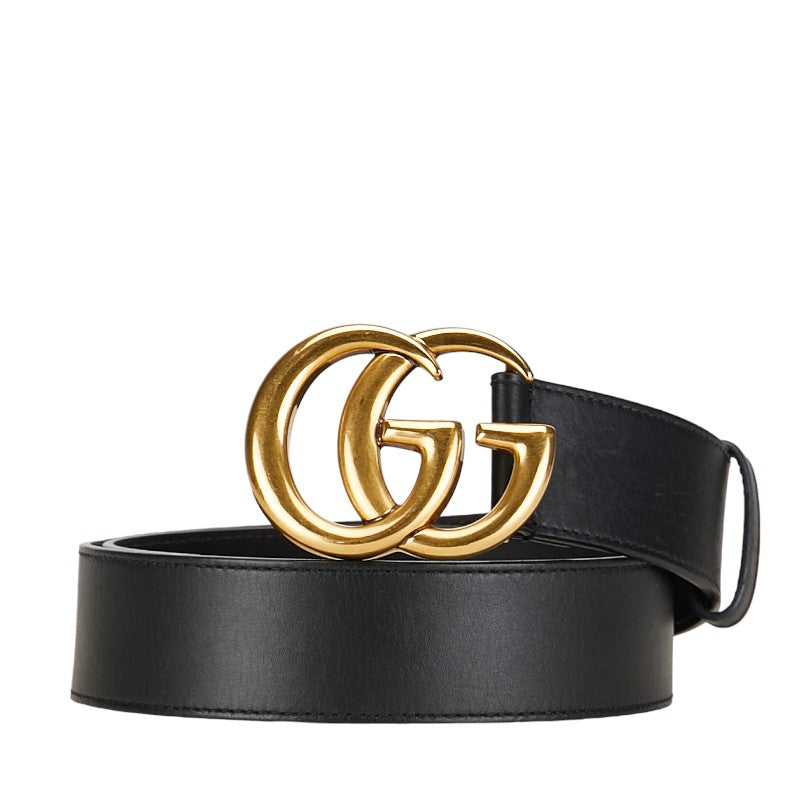 グッチ GGマーモント ダブルG ベルト サイズ：75/30 400593 ブラック ゴールド レザー レディース GUCCI 【中古】