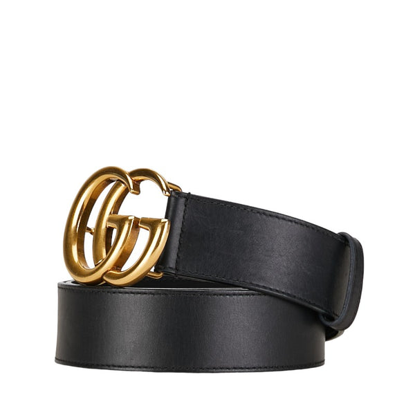グッチ GGマーモント ダブルG ベルト サイズ：75/30 400593 ブラック ゴールド レザー レディース GUCCI 【中古】