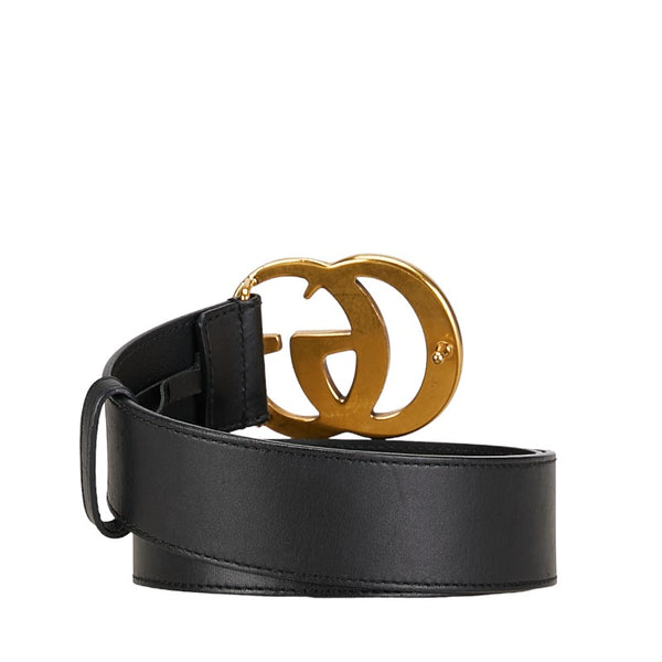 グッチ GGマーモント ダブルG ベルト サイズ：75/30 400593 ブラック ゴールド レザー レディース GUCCI 【中古】