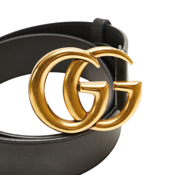 グッチ GGマーモント ダブルG ベルト サイズ：75/30 400593 ブラック ゴールド レザー レディース GUCCI 【中古】