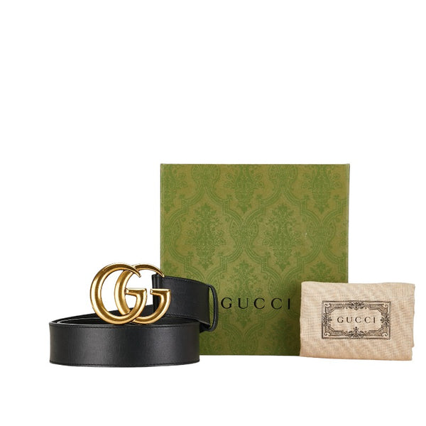 グッチ GGマーモント ダブルG ベルト サイズ：75/30 400593 ブラック ゴールド レザー レディース GUCCI 【中古】