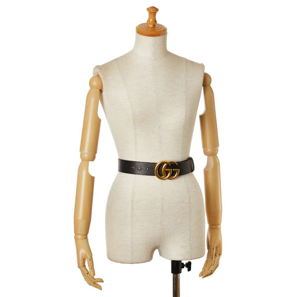 グッチ GGマーモント ダブルG ベルト サイズ：75/30 400593 ブラック ゴールド レザー レディース GUCCI 【中古】