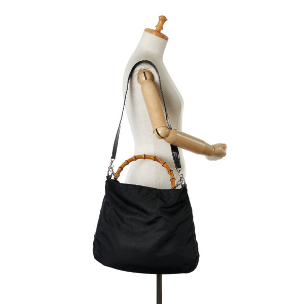 グッチ バンブー ハンドバッグ ショルダーバッグ ２WAY 001 2404 ブラック キャンバス レディース GUCCI 【中古】