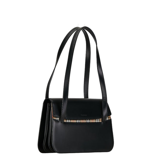 バーバリー ノバチェック シャドーホース ワンショルダーバッグ ブラック マルチカラー レザー キャンバス レディース BURBERRY 【中古】