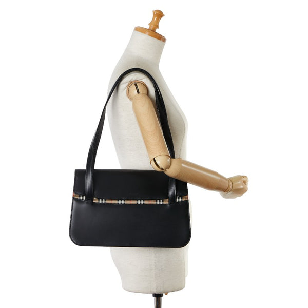 バーバリー ノバチェック シャドーホース ワンショルダーバッグ ブラック マルチカラー レザー キャンバス レディース BURBERRY 【中古】
