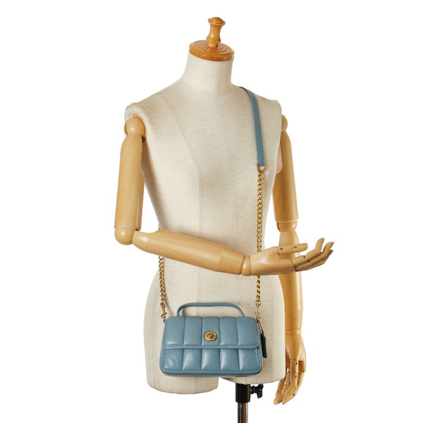 コーチ ターンロック クラッチ20 キルティング ハンドバッグ チェーン ショルダーバッグ 2WAY C3845 ライトブルー レザー レディース COACH 【中古】