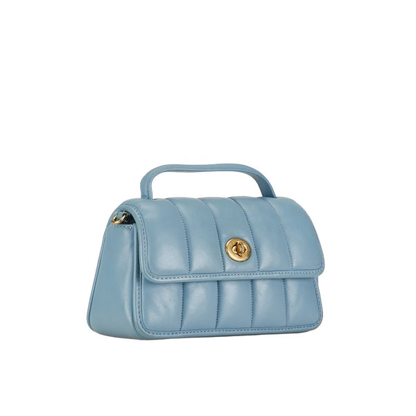 コーチ ターンロック クラッチ20 キルティング ハンドバッグ チェーン ショルダーバッグ 2WAY C3845 ライトブルー レザー レディース COACH 【中古】